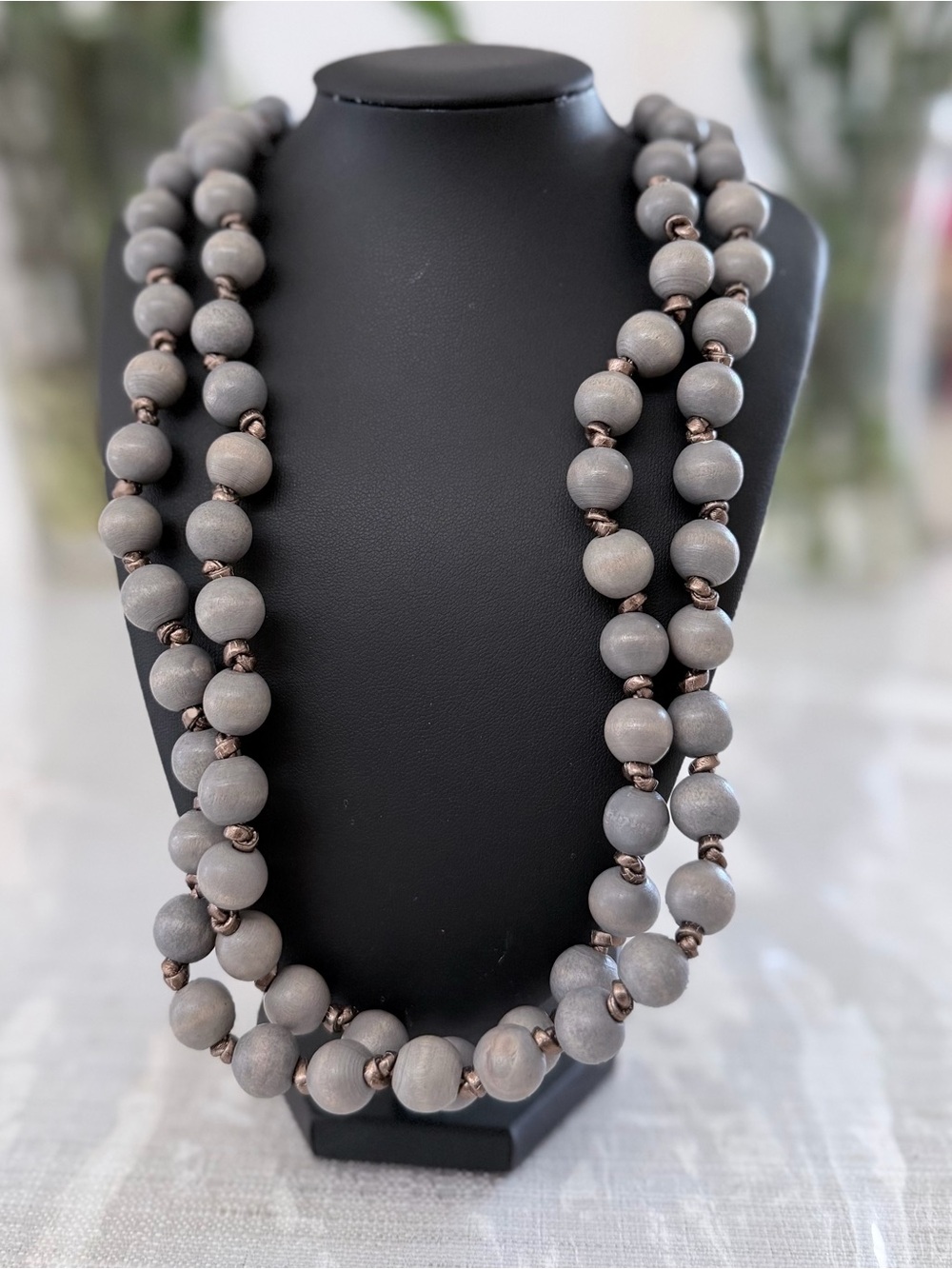 Plunder Elegant Gray Beaded Double-Strand Necklace